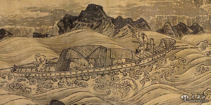 宋代夏圭所绘《长江万里图》中驾舟过激流险滩（局部）